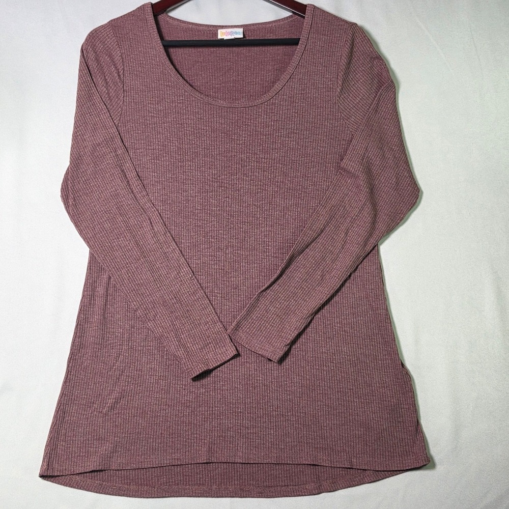 LuLaRoe Womens Large Mauve Ribbed Knit Long Sleeve Scoop Neck Top L161172